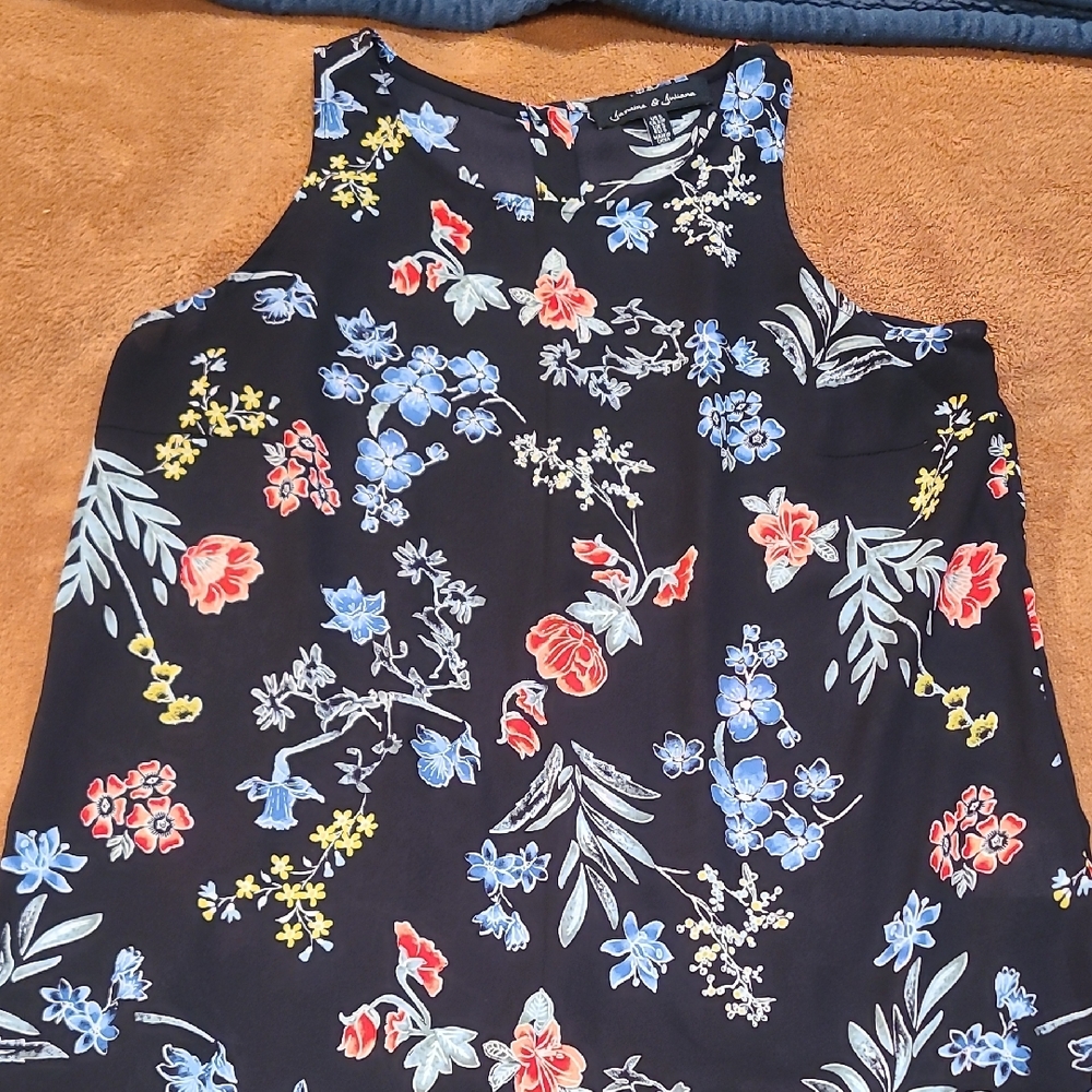 Floral Sleeveless Top - Black Multicolor Flowers